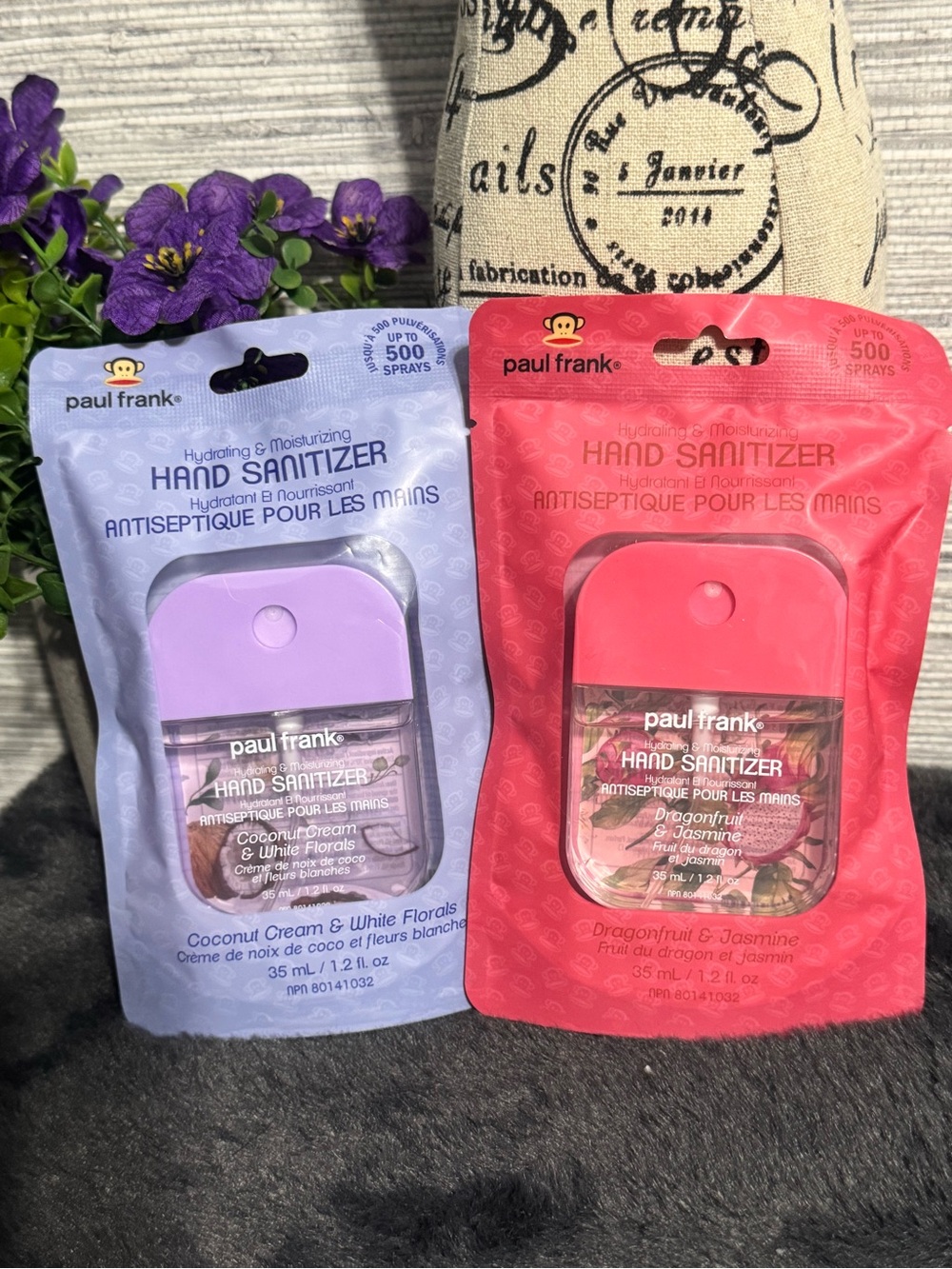 Paul Frank Hand Sanitizer Duo in Lavender and Pink Packaging